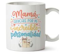 MUGFFINS Taza mamá graciosa con frase Mamá gracias por mi increíble personalidad en Español 330 Ml/11 oz | regalo madre divertido | regalo cumpleaños madre | navidad | papi mami v1