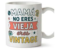 MUGFFINS Taza mamá graciosa con frase Mamá no eres vieja eres vintage en Español 330 Ml/11 oz | regalo madre divertido | regalo cumpleaños madre | navidad | pa y ma v2