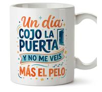 MUGFFINS Taza mamá graciosa con frase Un día cojo la puerta y no me veis más el pelo en Español 330 Ml/11 oz | regalo madre divertido | regalo cumpleaños madre | navidad | progenitores v2