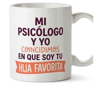 MUGFFINS taza mamá y papá con frase Mi psicólogo y yo coincidimos en que soy tu hija favorita en Español | regalo madre y padre original | regalo cumpleaños madre y padre | navidad | progenitores v1
