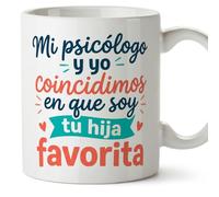 MUGFFINS taza mamá y papá con frase Mi psicólogo y yo coincidimos en que soy tu hija favorita en Español | regalo madre y padre original | regalo cumpleaños madre y padre | navidad | progenitores v2