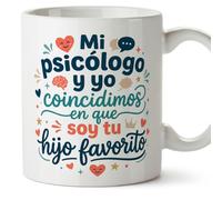 MUGFFINS taza mamá y papá con frase Mi psicólogo y yo coincidimos en que soy tu hijo favorito en Español | regalo madre y padre original | regalo cumpleaños madre y padre | navidad | progenitores v2