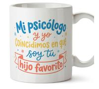 MUGFFINS taza mamá y papá con frase Mi psicólogo y yo coincidimos en que soy tu hijo favorito en Español | regalo madre y padre original | regalo cumpleaños madre y padre | navidad | papi mami v1