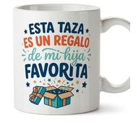MUGFFINS taza mamá y papá graciosa con frase Esta taza es un regalo de mi hija favorita en Español | regalo madre y padre divertido | regalo cumpleaños madre y padre | 330 Ml 11 oz | papi mami v7
