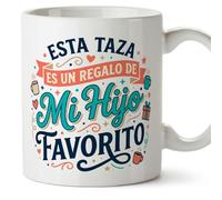 MUGFFINS taza mamá y papá graciosa con frase Esta taza es un regalo de mi hijo favorito en Español | regalo madre y padre divertido | regalo cumpleaños madre y padre | 330 Ml 11 oz | progenitores v6