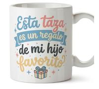 MUGFFINS taza mamá y papá graciosa con frase Esta taza es un regalo de mi hijo favorito en Español | regalo madre y padre divertido | regalo cumpleaños madre y padre | 330 Ml 11 oz | papi mami v9