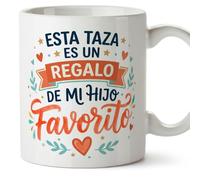 MUGFFINS taza mamá y papá graciosa con frase Esta taza es un regalo de mi hijo favorito en Español | regalo madre y padre divertido | regalo cumpleaños madre y padre | 330 Ml 11 oz | progenitores v2