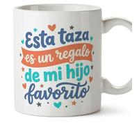 MUGFFINS taza mamá y papá graciosa con frase Esta taza es un regalo de mi hijo favorito en Español | regalo madre y padre divertido | regalo cumpleaños madre y padre | 330 Ml 11 oz | papi mami v10