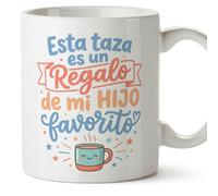 MUGFFINS taza mamá y papá graciosa con frase Esta taza es un regalo de mi hijo favorito en Español | regalo madre y padre divertido | regalo cumpleaños madre y padre | 330 Ml 11 oz | papi mami v6