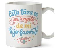 MUGFFINS taza mamá y papá graciosa con frase Esta taza es un regalo de mi hijo favorito en Español | regalo madre y padre divertido | regalo cumpleaños madre y padre | 330 Ml 11 oz | papi mami v5