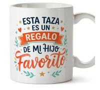 MUGFFINS taza mamá y papá graciosa con frase Esta taza es un regalo de mi hijo favorito en Español | regalo madre y padre divertido | regalo cumpleaños madre y padre | 330 Ml 11 oz | progenitores v4