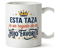 MUGFFINS taza mamá y papá graciosa con frase Esta taza es un regalo de mi hijo favorito en Español | regalo madre y padre divertido | regalo cumpleaños madre y padre | 330 Ml 11 oz | progenitores v3