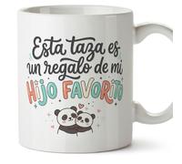MUGFFINS taza mamá y papá graciosa con frase Esta taza es un regalo de mi hijo favorito en Español | regalo madre y padre divertido | regalo cumpleaños madre y padre | 330 Ml 11 oz | papi mami v1