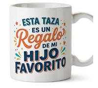 MUGFFINS taza mamá y papá graciosa con frase Esta taza es un regalo de mi hijo favorito en Español | regalo madre y padre divertido | regalo cumpleaños madre y padre | 330 Ml 11 oz | progenitores v5