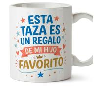 MUGFFINS taza mamá y papá graciosa con frase Esta taza es un regalo de mi hijo favorito en Español | regalo madre y padre divertido | regalo cumpleaños madre y padre | 330 Ml 11 oz | progenitores v1