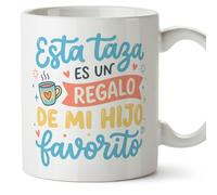MUGFFINS taza mamá y papá graciosa con frase Esta taza es un regalo de mi hijo favorito en Español | regalo madre y padre divertido | regalo cumpleaños madre y padre | 330 Ml 11 oz | papi mami v7