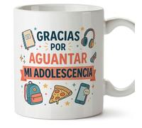 MUGFFINS taza mamá y papá graciosa con frase Gracias por aguantar mi adolescencia en Español | regalo madre y padre divertido | regalo cumpleaños madre y padre | 330 Ml 11 oz | progenitores v4