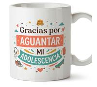 MUGFFINS taza mamá y papá graciosa con frase Gracias por aguantar mi adolescencia en Español | regalo madre y padre divertido | regalo cumpleaños madre y padre | 330 Ml 11 oz | progenitores v1