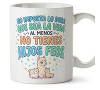 MUGFFINS taza mamá y papá graciosa con frase No importa lo dura que sea la vida al menos... en Español | regalo madre y padre divertido | regalo cumpleaños madre y padre | 330 Ml | papi mami v1
