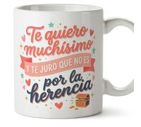 MUGFFINS taza mamá y papá graciosa con frase Te juro que no es por la herencia en Español | regalo madre y padre divertido | regalo cumpleaños madre y padre | 330 Ml 11 oz | progenitores v1