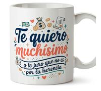 MUGFFINS taza mamá y papá graciosa con frase Te juro que no es por la herencia en Español | regalo madre y padre divertido | regalo cumpleaños madre y padre | 330 Ml 11 oz | progenitores v2