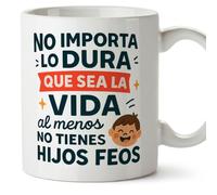 MUGFFINS taza mamá y papá graciosa No importa lo dura que sea la vida al menos no tienes hijos feos en Español | regalo madre y padre divertido | regalo cumpleaños madre padre | 330 Ml | pa y ma v3