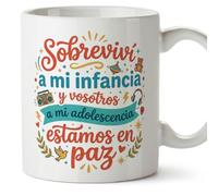 MUGFFINS taza mamá y papá graciosa Sobreviví a mi infancia y vosotros a mi adolescencia en Español | regalo madre y padre divertido | regalo cumpleaños madre y padre | 330 Ml 11 oz | progenitores v2