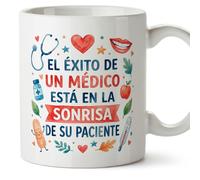 MUGFFINS taza medico con frase El éxito está en la sonrisa de su paciente en Español | regalo médico original para doctor, hospital, cumpleaños, amigo invisible, navidad | medicina v3