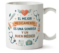 MUGFFINS taza medico con frase El mejor medicamento es una sonrisa en Español | regalo médico original para doctor, hospital, cumpleaños, amigo invisible, navidad | medicina v3