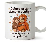 MUGFFINS taza mono punch enamorados | Quiero estar siempre contigo como Punch con su peluche en Español | regalo romántico aniversario San Valentín novio novia | 330 Ml 11 oz | punch v2