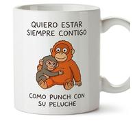 MUGFFINS taza mono punch enamorados | Quiero estar siempre contigo como Punch con su peluche en Español | regalo romántico aniversario San Valentín novio novia | 330 Ml 11 oz | punch v3