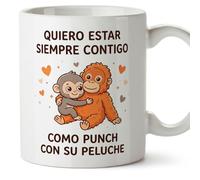 MUGFFINS taza mono punch enamorados | Quiero estar siempre contigo como Punch con su peluche en Español | regalo romántico aniversario San Valentín novio novia | 330 Ml 11 oz | punch v1