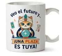 MUGFFINS taza oposiciones con frase opos v1 | Frase Veo el futuro y... ¡Una plaza es tuya! en Español, cerámica de 330 Ml / 11 oz