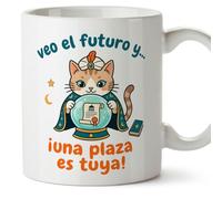 MUGFFINS taza oposiciones con frase opos v2 | Frase Veo el futuro y... ¡Una plaza es tuya! en Español, cerámica de 330 Ml / 11 oz