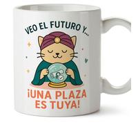 MUGFFINS taza oposiciones con frase opos v3 | Frase Veo el futuro y... ¡Una plaza es tuya! en Español, cerámica de 330 Ml / 11 oz