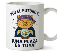 MUGFFINS taza oposiciones con frase opos v5 | Frase Veo el futuro y... ¡Una plaza es tuya! en Español, cerámica de 330 Ml / 11 oz