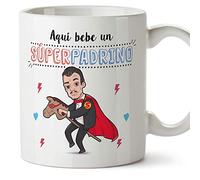 MUGFFINS Taza Padrino - AQUÍ Bebe UN Super Padrino - Taza Desayuno 350 ml Idea Regalo para Padrinos