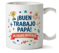 MUGFFINS taza papa con frase ¡Buen trabajo papá! ¡He salido increíble! en Español | regalo padre divertido | regalos cumpleaños padre graciosos | 330 Ml 11 oz | navidad | progenitores v1