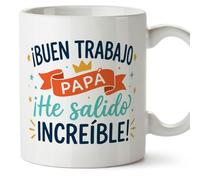 MUGFFINS taza papa con frase ¡Buen trabajo papá! ¡He salido increíble! en Español | regalo padre divertido | regalos cumpleaños padre graciosos | 330 Ml 11 oz | navidad | progenitores v2