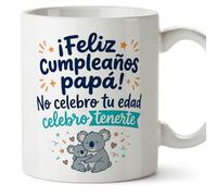 MUGFFINS taza papa con frase ¡Feliz cumpleaños papá! No celebro tu edad celebro tenerte en Español 330 Ml/11 oz | regalo padre | regalos cumpleaños padre | navidad | papi mami v2
