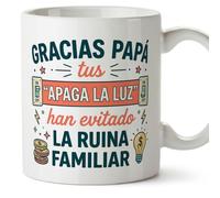 MUGFFINS taza papa con frase Gracias papá tus apaga la luz han evitado la ruina en Español | regalo padre divertido | regalos cumpleaños padre graciosos | 330 Ml 11 oz | navidad | progenitores v2
