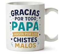 MUGFFINS taza papa con frase Gracias por todo papá hasta por los chistes malos en Español 330 Ml/11 oz | regalo padre | regalos cumpleaños padre | navidad | pa y ma v2