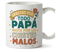 MUGFFINS taza papa con frase Gracias por todo papá hasta por los chistes malos en Español 330 Ml/11 oz | regalo padre | regalos cumpleaños padre | navidad | Papá y mamá v1.3MA