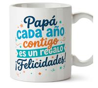 MUGFFINS taza papa con frase Papá cada año contigo es un regalo ¡Felicidades! en Español 330 Ml/11 oz | regalo padre | regalos cumpleaños padre | navidad | papi mami v4