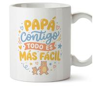 MUGFFINS taza papa con frase Papá contigo todo es más fácil en Español 330 Ml/11 oz | regalo padre | regalos cumpleaños padre | navidad | papi mami v2