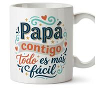 MUGFFINS taza papa con frase Papá contigo todo es más fácil en Español 330 Ml/11 oz | regalo padre | regalos cumpleaños padre | navidad | progenitores v3