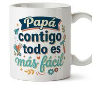 MUGFFINS taza papa con frase Papá contigo todo es más fácil en Español 330 Ml/11 oz | regalo padre | regalos cumpleaños padre | navidad | progenitores v1