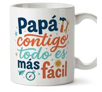 MUGFFINS taza papa con frase Papá contigo todo es más fácil en Español 330 Ml/11 oz | regalo padre | regalos cumpleaños padre | navidad | progenitores v5