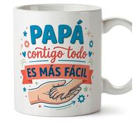 MUGFFINS taza papa con frase Papá contigo todo es más fácil en Español 330 Ml/11 oz | regalo padre | regalos cumpleaños padre | navidad | progenitores v8