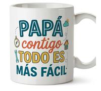 MUGFFINS taza papa con frase Papá contigo todo es más fácil en Español 330 Ml/11 oz | regalo padre | regalos cumpleaños padre | navidad | progenitores v7